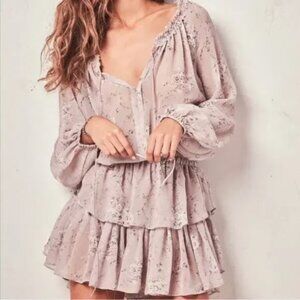 LoveShackFancy | Popover Dress Floral Woodrose Silk Summer Long Sleeve Flowy M